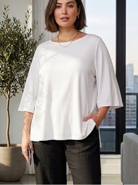 Eileen Fisher Viscose Spandex Flutter Elbow Sleeve Jersey Knit Tee 3X